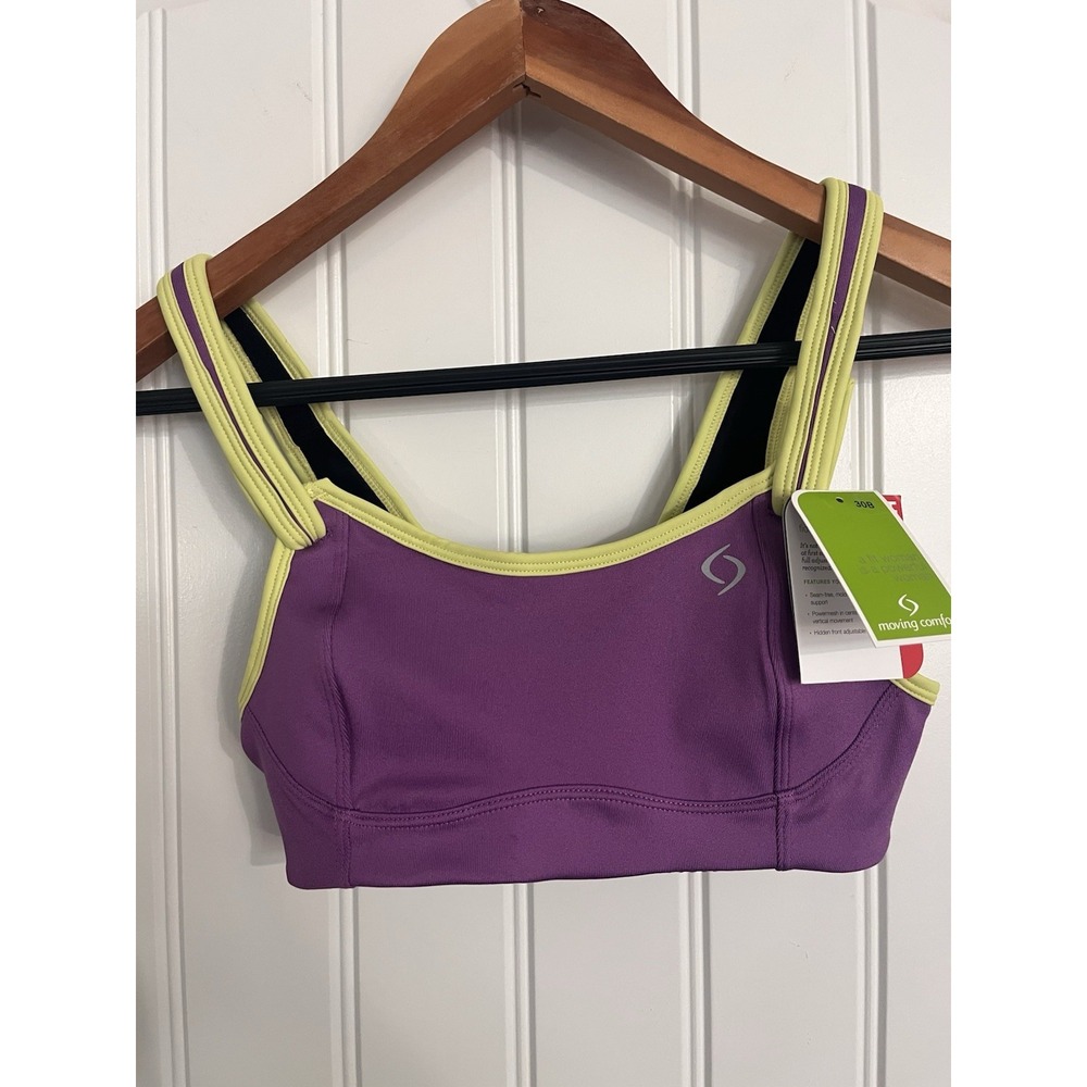 New! MOVING COMFORT Fiona Wirefree‎ High Impact Purple Sports Bra 30B Violet 042